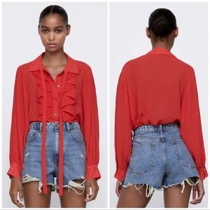 ZARA RUFFLED FLOWY BLOUSE